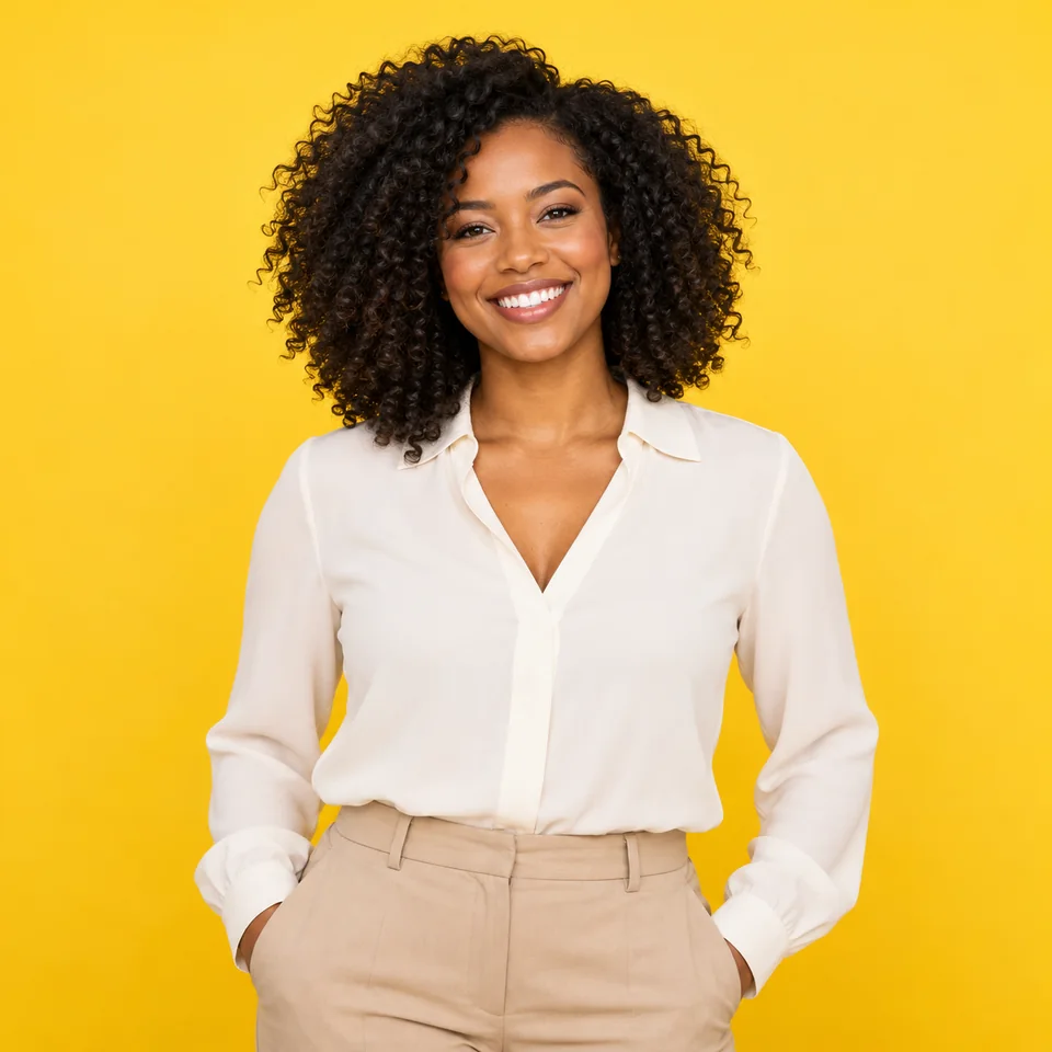 Illustrative portrait of a confident professional against a yellow background